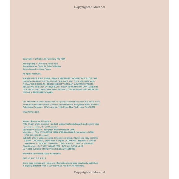 Vegan Under Pressure Jill Nussinow Vegan Meals Pressure Cooker Cookbook - Picture 3 of 6